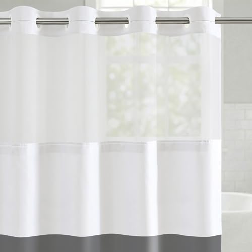 Americanflat 72x75 Hookless Shower Curtain - Water-Resistant Abstract Shower Curtain with Sheer Panel, Snap-in Liner, and Durable Grommets - 100% Polyester - Grey and White Bathroom Curtains