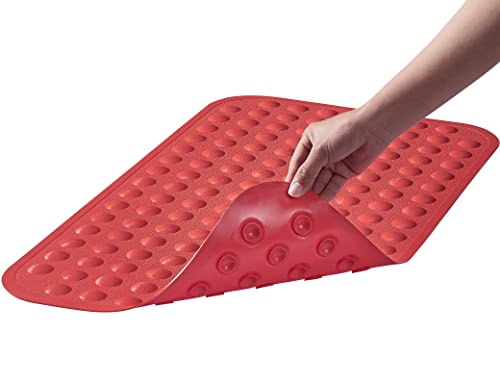 Yanzifly Non Slip Bathtub Mat - Silicone Soft & Safe, Suction Cups Anti Slip Matt for Kids & Elderly, Non Toxic, Machine Washable - Red
