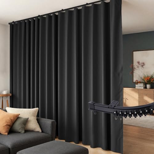 Room Divider Curtains Flexible Ceiling Tracks Set Curtain Track Ceiling Mount Blackout Curtain for Living Room Bedroom Ceiling Curtain Rod Privacy Dividers Panels W120 x H108 Black Drape & Black Rail