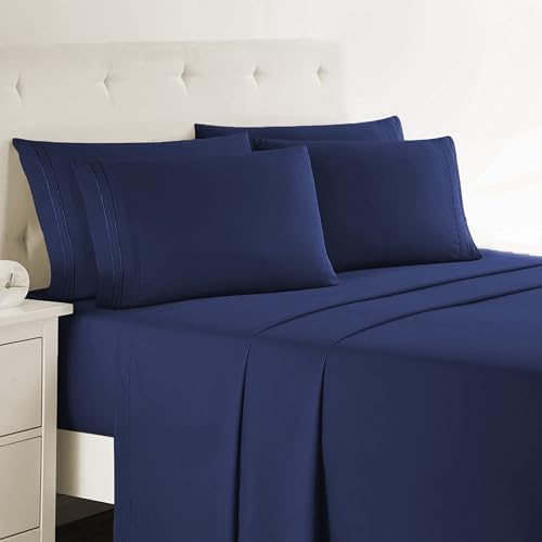 Clara Clark Bed Sheet Set with Extra Set Pillowcases, Premier 1800 Collection, Wrinkle, Fade & Stain Resistant, Twin, Navy Blue