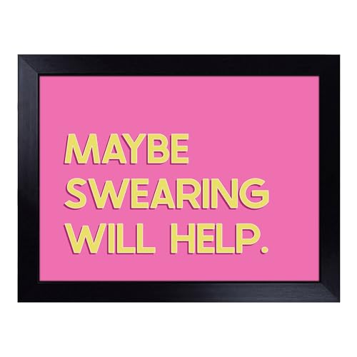 Lap Tray with Bean Bag Cushion, Maybe Swearing Will Help Typography Quote - Handmade in the UK, Raised Wooden Edge, Padded Cushion, Heat-Resistant Wipe-Clean Surface, for Meals, Laptops and Crafts