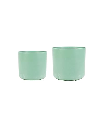 Ivyline Celine Set of Two Recycled Planters in Thyme - UV Stable and Waterproof Artificial Stone Sustainable Flower Pots - Medium D16cm & Large D19cm
