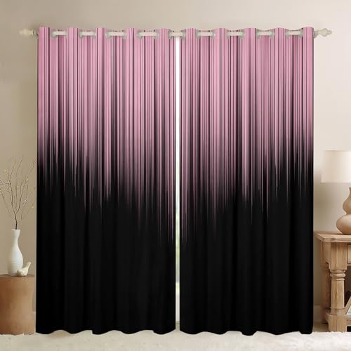 Feelyou Abstract Ombre Curtains Kids Teens Pink and Black Girls Window Curtains for Bedroom Living Room Room Decor Fashion Modern Women Window Drapes Treatments 42W X 84L,2 Panels