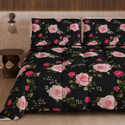 PETTI Artigiani Italiani Printed Winter Duvet 220 ?? 260 cm - Floral 20 Black, reversible microfibre quilt, 300 g/m??, Made in Italy