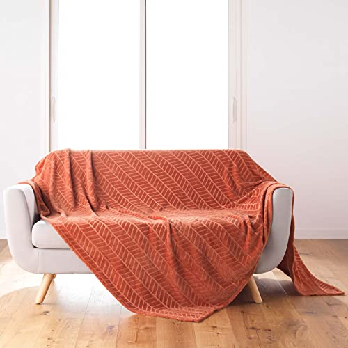 Douceur d'Intérieur, Arya Terracotta Flannel Blanket 180 x 220 cm Relief