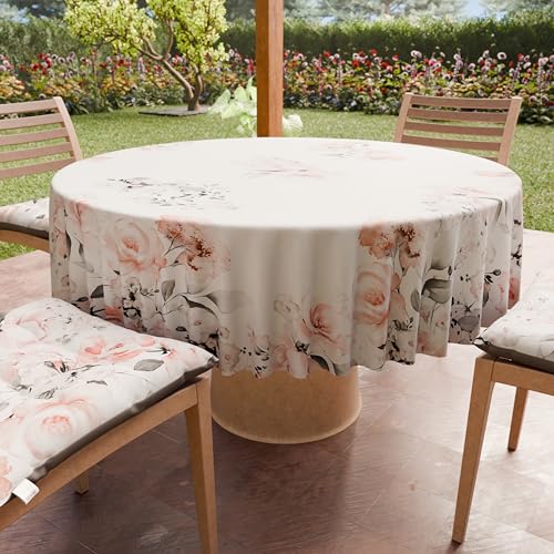 PETTI Artigiani Italiani - Anti-Stain Round Microfibre Tablecloth (Diameter 220 cm), Kitchen Table Cover for Round Table, Floral Design 17, 100% Made in Italy