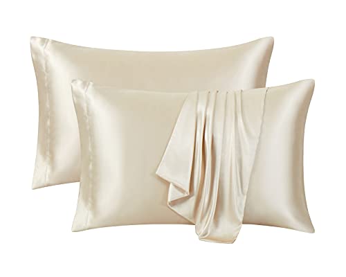 Ersmak Satin Pillowcase Queen Set of 2, Ultra Soft & Silky Satin Cushion Cover Pillow Cases for Hair and Skin, Wrinkle Fade Resistant Pillow Covers with Envelope Closure (Khaki)