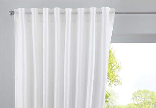 Gardinenbox Cationic Jena 2019037 Concealed Loops 250 x 140 cm White Opaque Linen Look Curtain Mottled Curtain with Tiebacks