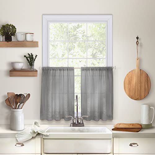 "Elrene Home Fashions Cameron Linen Tier Curtains, 30"" W x 36"" L Each (Set of 2 Tiers), Gray"