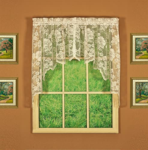 "Today's Curtain Floral Vine Lace Swag 38"", Ivory, 60W x 38L"