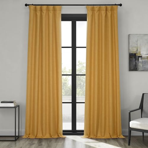 HPD Half Price Drapes Faux Linen Textured Room Darkening Curtains for Bedroom 84 Inches Long (1 Panel), 50W X 84L Curtains for Living Room Home Decor, Dandelion Gold