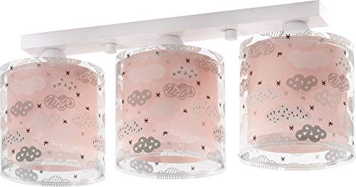 Dalber Children's Ceiling Light, Children's Room Ceiling Light 3 Lights Clouds Pink