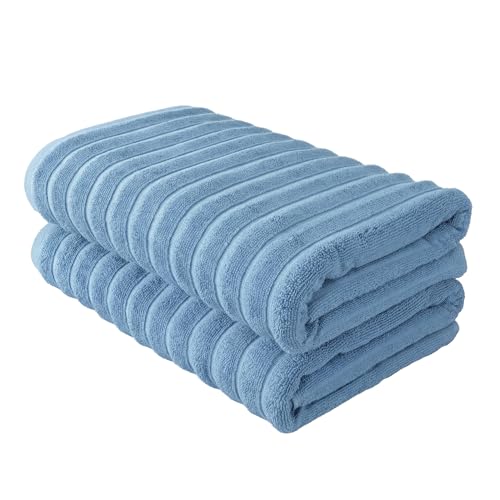 BERIBO Cloud Turkish Towel Set 100% Cotton 620gsm (Powder Blue, 2 Bath Towels)