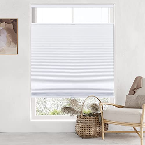 "LazBlinds Top Down Bottom Up (TDBU) Cordless Cellular Shades, Blackout Light Blocking Honeycomb Shades Thermal Insulation Noise Reduction Blinds for Windows, 31"" W x 72"" H, White"