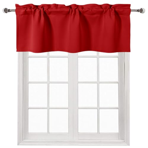 DWCN Red Christmas Valance for Windows Rod Pocket Window Valance Curtains for Kitchen Bedroom 42 x 18 inch Long,1 Panel