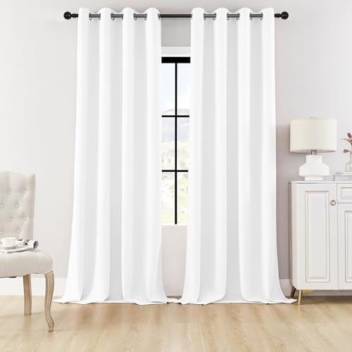 HUTO Half Blackout Bedroom Window Curtains Drapes - Antique Copper Thermal Insulated Privacy Protect Curtains Drpaeries for Living Room, 2 Panels, 52 x 120 Inch, White