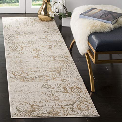 Safavieh Distressed Indoor Woven Runner Area Rug, Artifact Collection, ATF237, in Grey / Cream, 69 X 244 cm for Living Room, Bedroom or Any Indoor Space