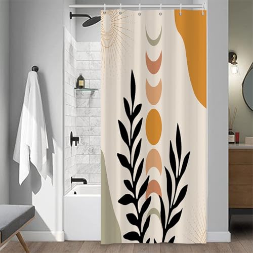 Umpoo Bohemian Bathroom Shower Curtain Eucalyptus Leaves Moon Phase Boho Theme Bath Curtain with Hooks Waterproof Fabric Polyester Shower Curtain Modern Aesthetics Home Decorative, 36x72 Inch