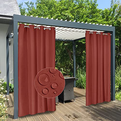 Easy-Going 100% Waterproof Outdoor Curtains Windproof Weatherproof Porch Curtains, Premium Thick Outdoor Privacy Grommet Top Panels for Patio, Gazebo and Pergola, 2 Panels, 54x96 inch, Terra Red