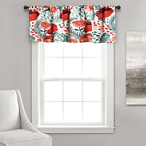 "Lush Decor Valance, 18"" x 52"", Multi Poppy Garden Curtains Room Darkening Window Panel Set for Living, Dining, Bedroom, 18 in L"