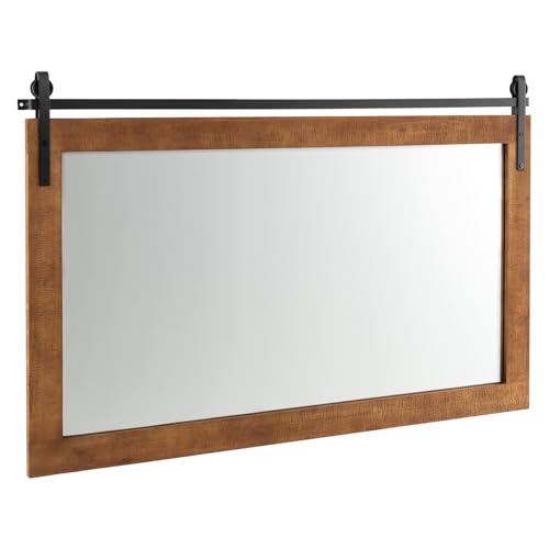 CASART Decorative Wall Mirror, Rustic Farmhouse Wall Mounted Hanging Mirror, Explosion-proof Barn Door Style Rectangle Vanity Mirror for Living Room Bedroom Bathroom Dressing Room (Brown, 101 x 66cm)