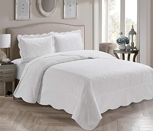 Home Collection 3 Piece King/California King Over Size Embossed Solid White Color Coverlet Bedspread New # Veronica