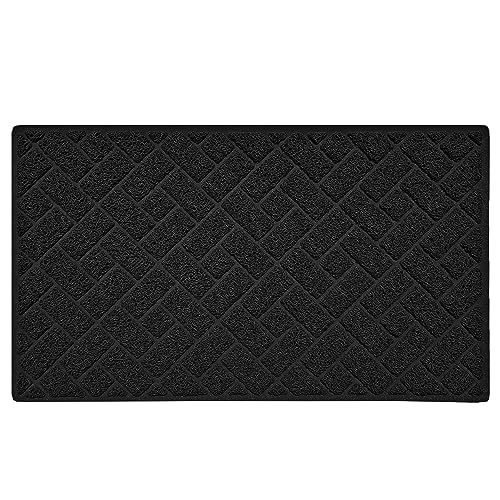 Nicoman Diamond Quilted Shape Low Profile Indoor Outdoor Dirt-Trapper Door Mat Washable Barrier Heavy Duty Doormat – (Watertight Rubber-Back, Black, 75 x 44cm)
