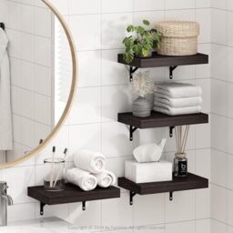 Furinno TANNA Floating Shelves for Wall Set of 4, 38.1cm Bathroom Wall Shelf, Wall Mounted Shelf, for Bathroom Organizers and Storage, Living Room, Tobacco Oak