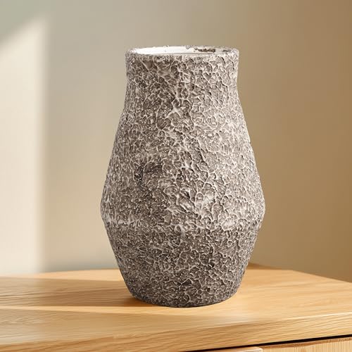 Wancetang Rustic Ceramic Vases Home Decor, 11 Inch Large Farmhouse Vase for Centerpieces, Brown Terracotta Vase for Dining Table, Bedroo, Apartment, Kitchen Decor