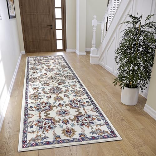 Hanse Home Caracci Oriental Rug - Oriental Runner Classic Densely Woven with Ornaments and Flower Motifs Soft Short Pile for Bedroom, Dining Room, Living Room, Hallway, Kitchen - Cream, 80 x 240 cm