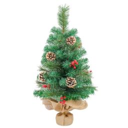 Mini Christmas Tree, 60cm Tabletop Christmas Tree Ornaments with Pine Cones and Red Berries Decoration for Xmas, Home, Kitchen, Dining Table Decor