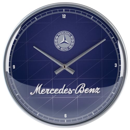 Nostalgic-Art Retro wall clock, Ø 31 cm, Mercedes-Benz – Silver & Blue – Gift idea for Mercedes-Benz fans, large kitchenclock, vintage design