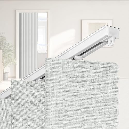 "Jilron 100% Blackout Accordion Door Curtain, Adhesive Curtain Track Included for Easy Installation Without Drilling, White - 72"" W x 78"" L"