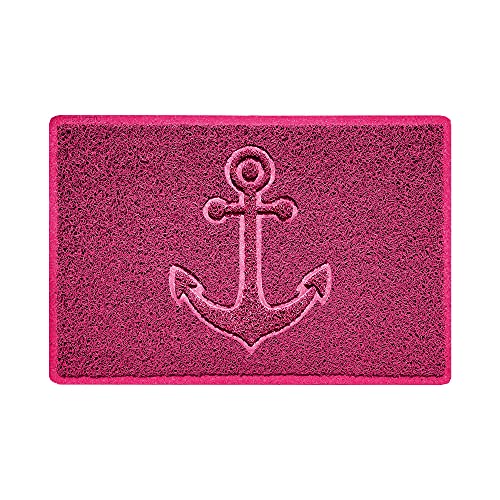 Nicoman Anchor Embossed Shape Door Mat Dirt-Trapper Jet-Washable Doormat-(Use Indoor or Sheltered Outdoor)- (60x40cm/23.6x15.7inches, Small) Pink