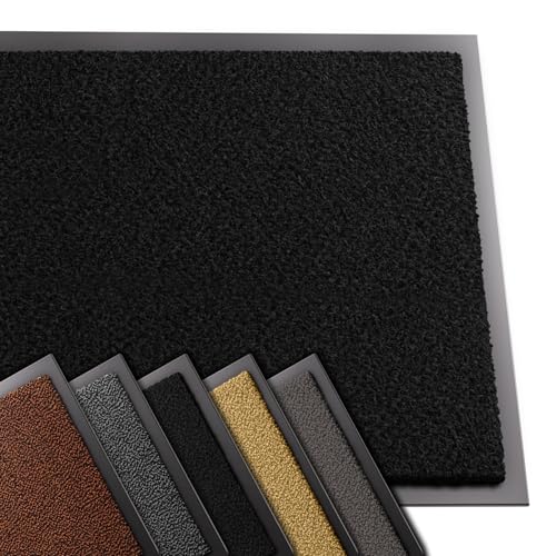VOUNOT® Door Mats for Outdoor or Indoor, Dirt trapper, Non Slip Barrier Mat Washable Welcome Doormat Entrance Rug, Black, 60x90cm