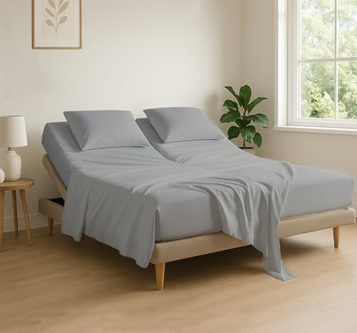 "Cottingon,Premium 400 TC 100% Egyptian Cotton,Flex Top King Sheets for Sleep Number Beds 16"" Deep,King 34"" - Light Grey"