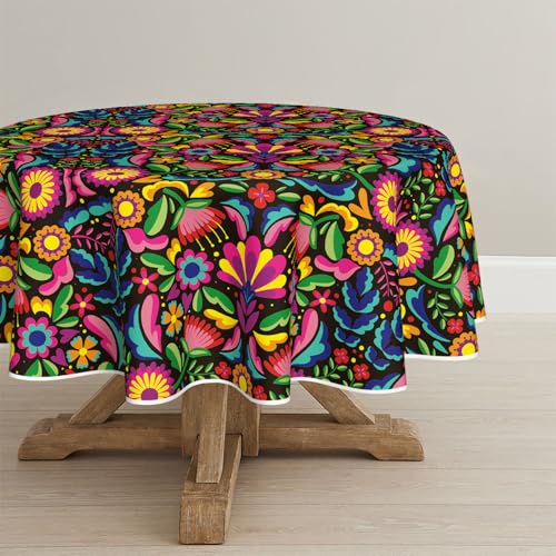 Horaldaily Mexico Tablecloth 90x90 Inch Round, Halloween Cinco De Mayo Fiesta Washable Seasonal Table Cover for Party Picnic Dinner Decor