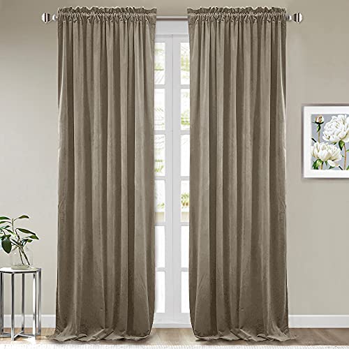 StangH Camel Beige Velvet Curtains - Stylish Thermal Insulated Drapes for Office, Soft Noise Reducing Curtains, Neutral Beige Decor, W52 x L100, 2 Panels
