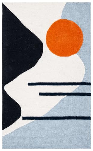 SAFAVIEH Geometric Rug for Living Room, Dining Room, Bedroom - Rodeo Drive Collection, Medium Pile, in Ivory and Blue, 91 X 152 cm
