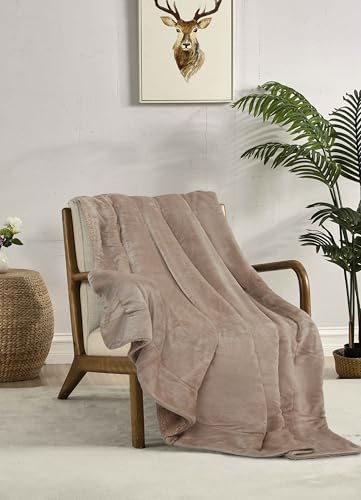 Miracle Home. Fleece Blanket Reversible Microfiber Pyrite Flannel and Sherpa 260GSM-180GSM, Soft, Warm and Lightweight, Machine Washable, 220 X 240 cm, Brown