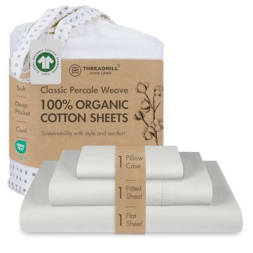Threadmill Certified by GOTS Organic Cotton Sheets - Twin XL, 3 Piece, Light Grey - Ultra Soft, Cooling and Breathable Bed Sheet Set - Lightweight and All-Round Elastic Deep Pocket