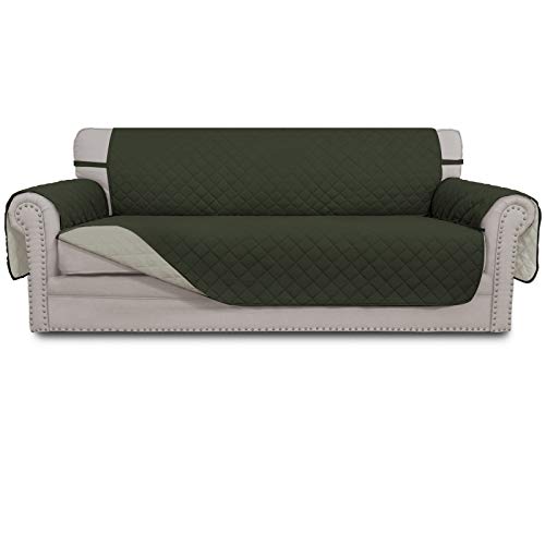 Easy-Going Reversible Oversized Couch Cover for 3 Cushion Couch Sofa Cover for Dogs Water Resistant Furniture Protector Cover with Foam Sticks for Pet (Oversized Sofa, Army Green/Beige)