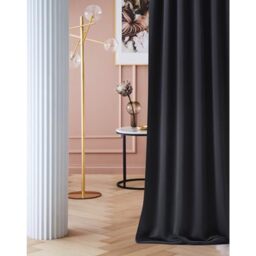 ROOM99 Laurel Curtain with Eyelets, 140 x 250 cm, Width x Height Blackout Opaque Sliding Curtains, Living Room, Bedroom, Black, Pack of 1