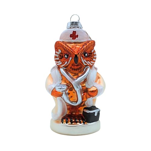 Dekohelden24 Lauscha Lauscha Christmas Tree Decoration Baubles Glass Ornament Owl Nurse in White 5 x 4 x 11 cm