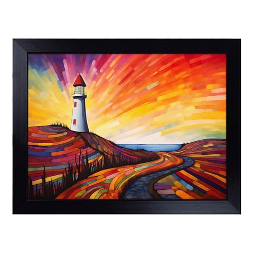 Lap Tray with Bean Bag Cushion, Lighthouse Colour Field - Handmade in the UK, Raised Wooden Edge, Padded Cushion, Heat-Resistant Wipe-Clean Surface, for Meals, Laptops and Crafts