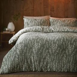 Fusion Snug Winter Foliage Fleece Duvet Cover Set, 100% Polyester, Super-King 260x220cm, Green, Sprig Print Design with 2 Pillowcases