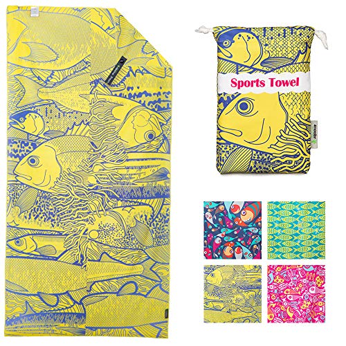 4MONSTER Microfiber Beach Towel for Travel - Quick Dry Super Absorbent Lightweight Towel for Swimmers, Sand Free Towel, Beach Towels for Kids & Adults, Pool, Swim, Water Sports, 63x31