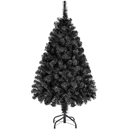 Yaheetech Artificial Christmas Tree Bushy 4ft/124cm, Foldable Stand, Black - 208 Tips Xmas Tree - Quick Assembly - Metal Base, PVC Powder-Coated Steel - For Home, Holiday, Decoration Indoor & Outdoor