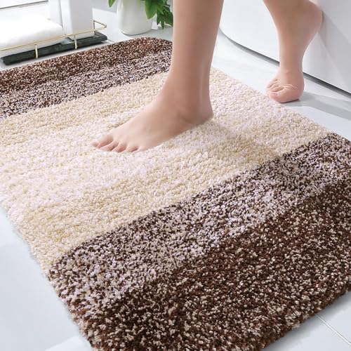 OLANLY Bathroom Rug Mat 36x24, Extra Soft and Absorbent Microfiber Bath Rugs, Non-Slip Plush Shaggy Bath Carpet, Machine Wash Dry, Bath Mats for Bathroom Floor, Tub and Shower, Brown
