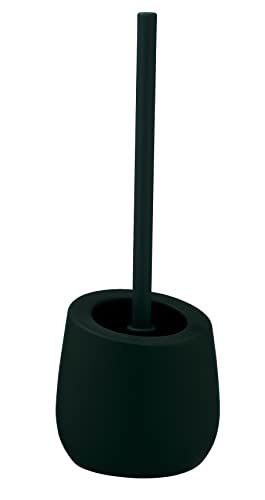 WENKO Badi toilet brush set, high-quality ceramic with matt surface, incl. toilet brush with Ø 7.5 cm silicone toilet brush head in black with non-stick effect, Ø 13.5 x 38 cm, dark green